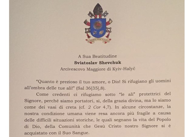 Послання Папи Франциска до Блаженнішого Святослава, Верховного Архиєпископа Києво-Галицького